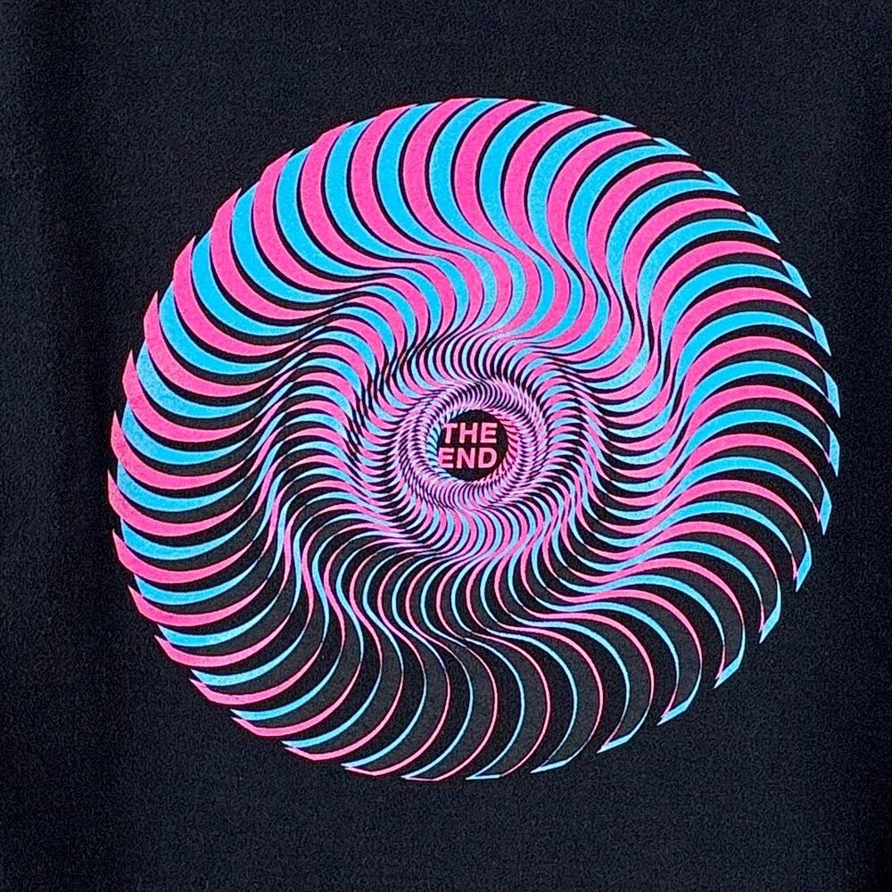 VTG Spitfire Skateboards The End Hoodie Mens M Pink Cyan Y2K Skate SoCal Surf - Picture 3 of 9